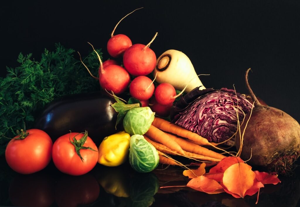 Assortment of fresh fruits and vegetables
