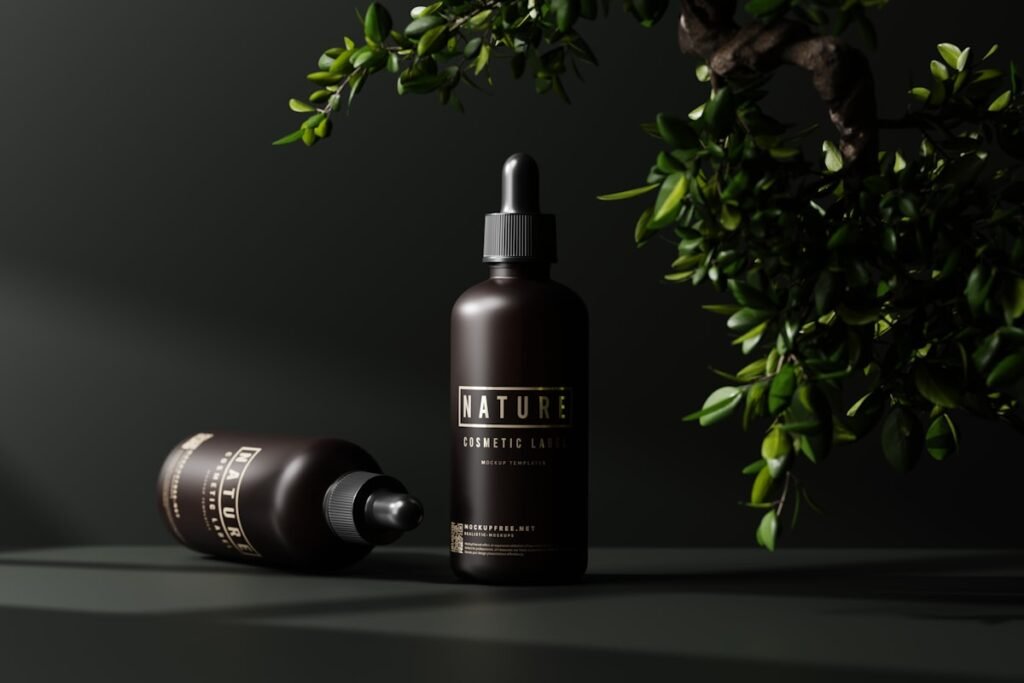 Amber bottle of tea tree essential oil